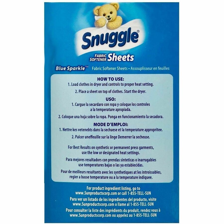 Snuggle Blue Sparkle Single-Use Dryer Sheets - For Multipurpose - Sheet - Blue Sparkle Scent - Recommended For: Lint Rem