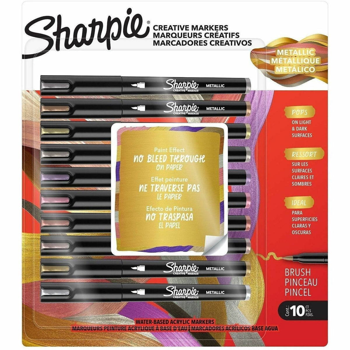 Sharpie Creative Markers - Brush Marker Point - Assorted Metallic Ink - Acrylic Based, Water Based - Multipurpose
