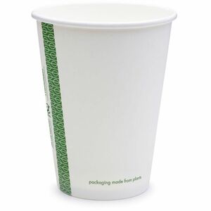 Vegware 12oz White hot Cup, 89-Series - 12 fl oz - White, Green - Polylactic Acid (PLA), Paperboard - Hot Drink, Coffee,