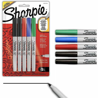 Sharpie X-fine Point Permanent Marker - Extra Fine, Bold Marker Point - Assorted Ink - Plastic Barrel - Multipurpose - 5