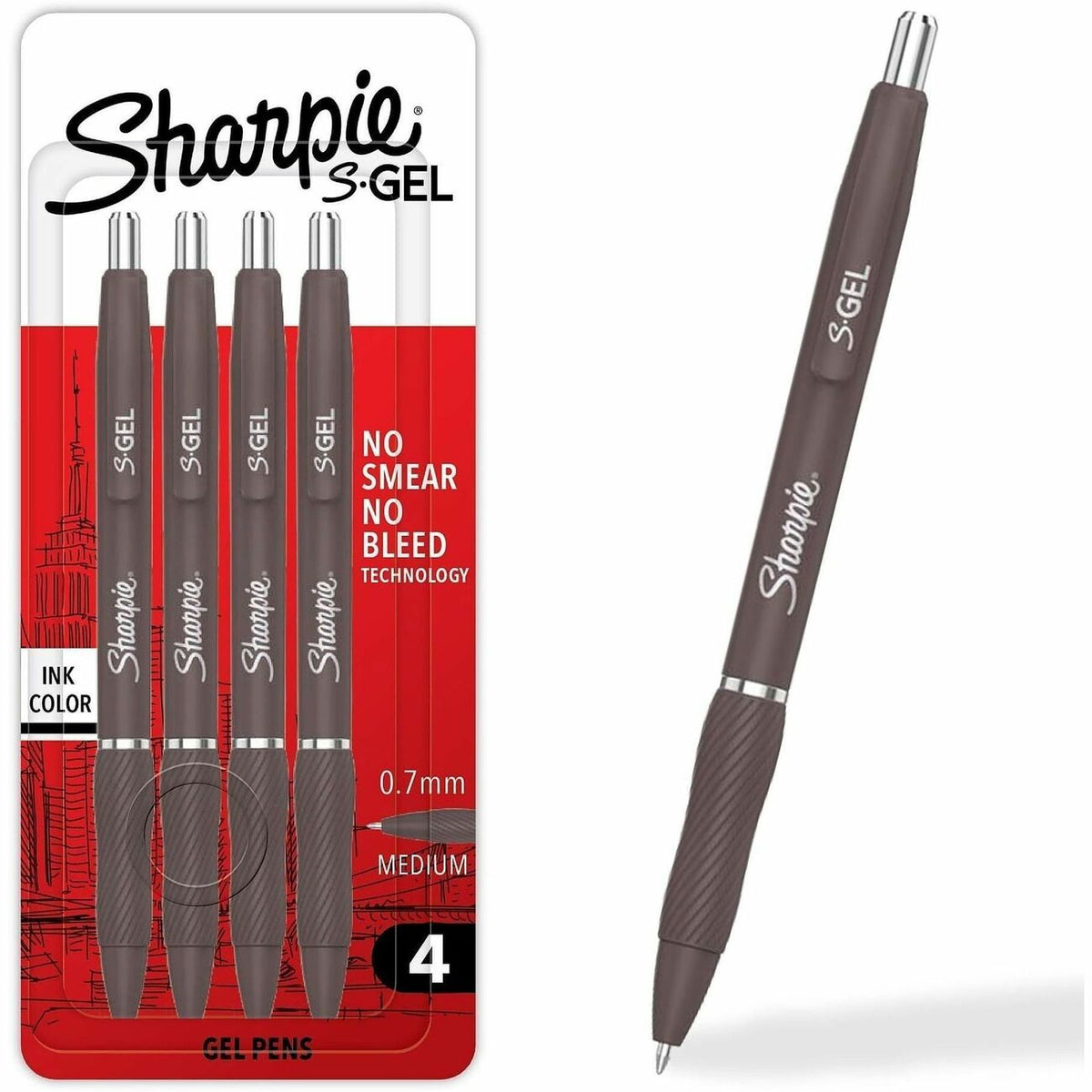 Sharpie S-Gel Pens - 0.7 mm Medium, Bold Pen Point - Black Ink - Espresso Barrel - Writing