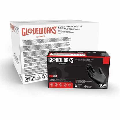 Gloveworks Industrial Black Powder-Free Nitrile Gloves - 5 mil Thickness x 13.98" Glove Length - Cut, Allergy, Chemical,
