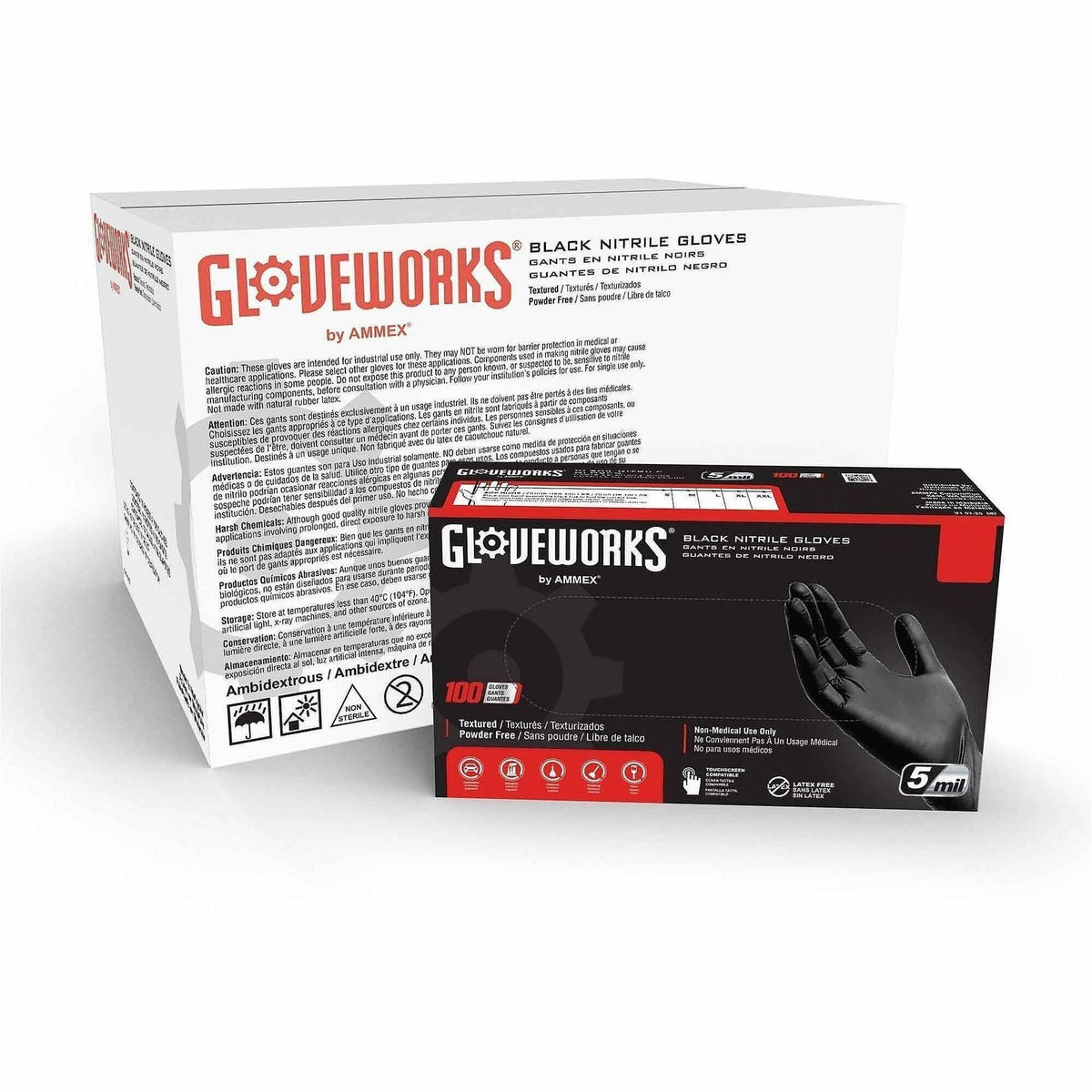 Gloveworks Industrial Black Powder-Free Nitrile Gloves - 5 mil Thickness x 13.98" Glove Length - Cut, Allergy, Chemical,