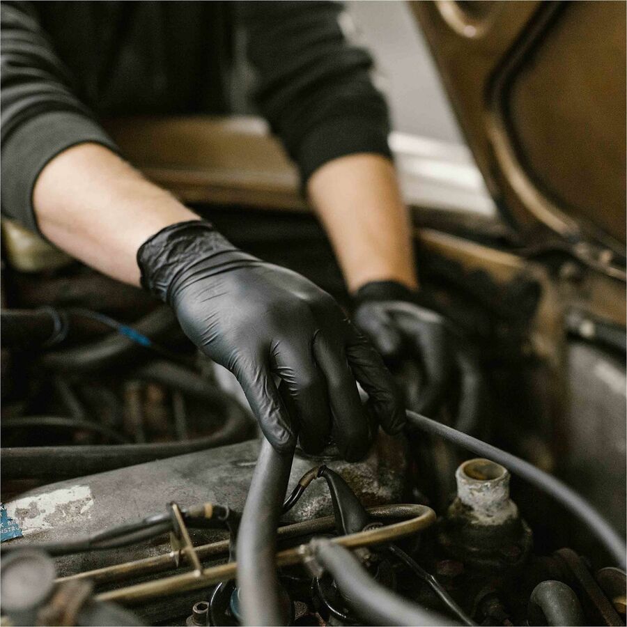 Gloveworks Industrial Black Powder-Free Nitrile Gloves - 5 mil Thickness x 13.98" Glove Length - Cut, Allergy, Chemical,