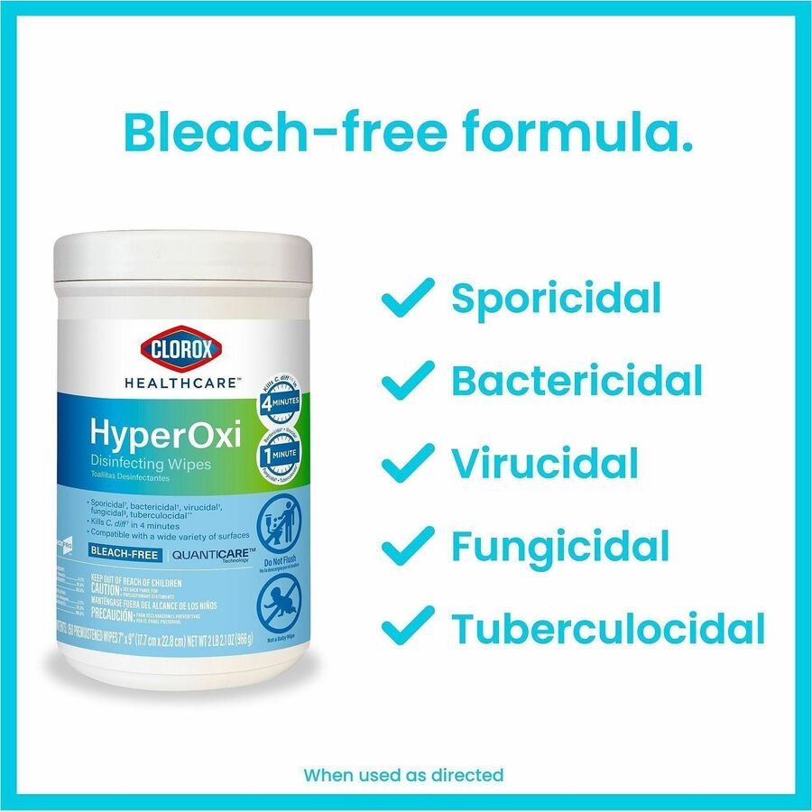 Clorox Healthcare Hyperoxi Disinfecting Wipes - For Healthcare, Medical Equipment, Stainless Steel, Office, Multi Surfac