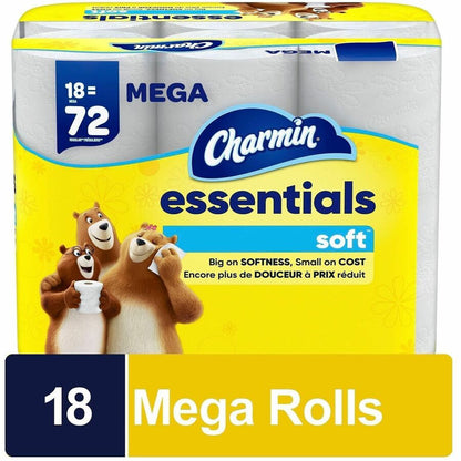 Charmin Essentials Soft Bath Tissue - 2 Ply - Mega - White - Paper - 18 Roll - 1 Carton