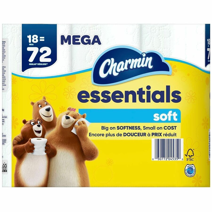 Charmin Essentials Soft Bath Tissue - 2 Ply - Mega - White - Paper - 18 Roll - 1 Carton