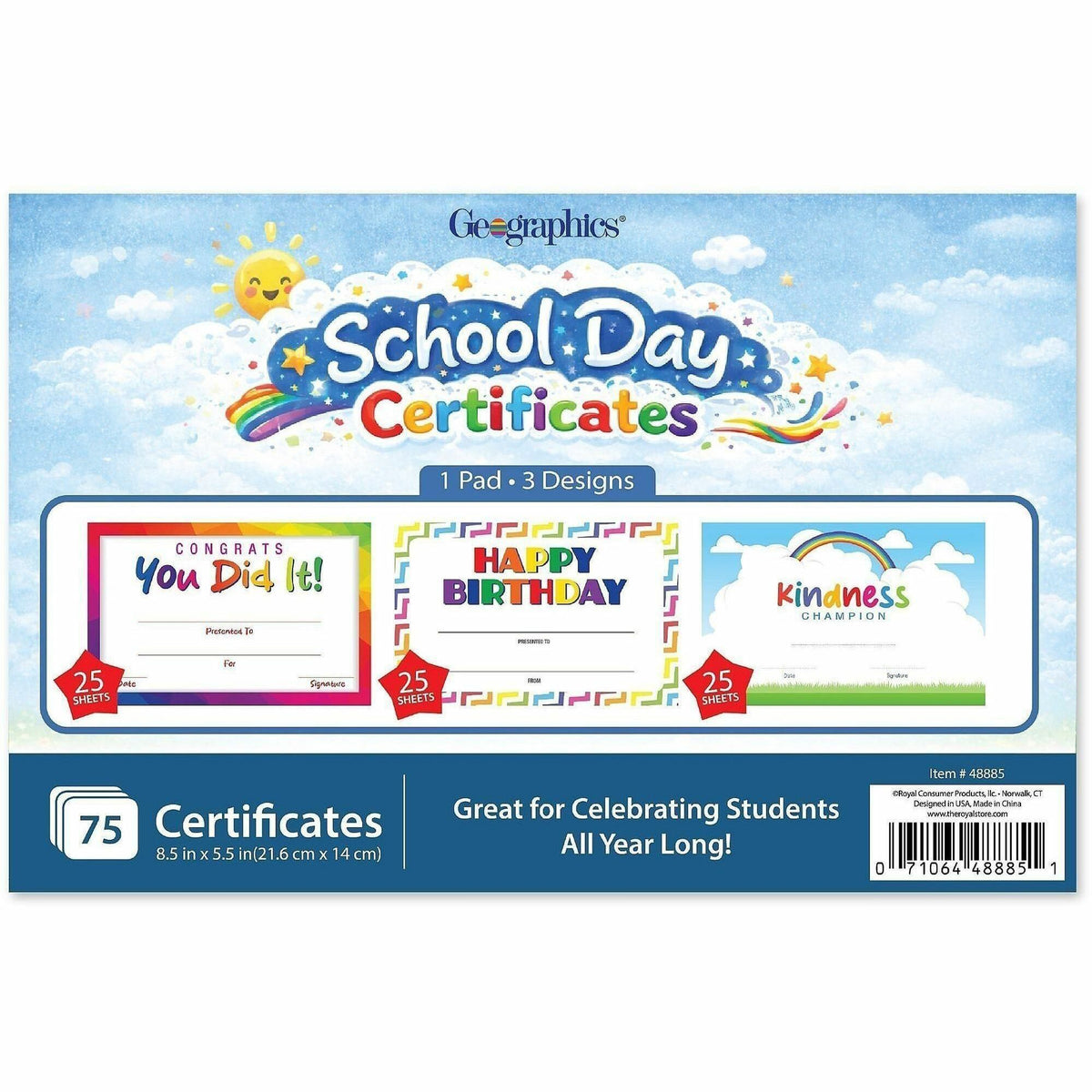 Geographics School Days Mini Certificates - "Happy Birthday" , "Kindness Award" , "Certificate of Achivement" , "APPRECI