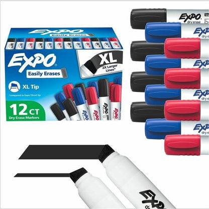 Expo Dry Erase Markers - Extra Wide Chisel Marker Point - Erasable - Black, Blue, Red Ink - Dry - Multipurpose - 12 / Do