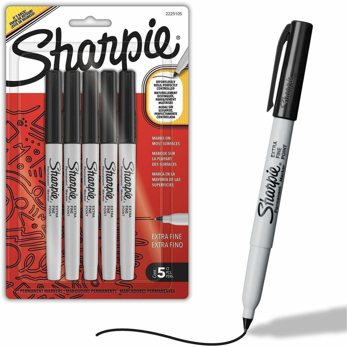 Sharpie X-fine Point Permanent Marker - Extra Fine Marker Point - Black Ink - Plastic Barrel - Multipurpose - 5 / Pack