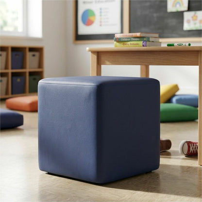 Learniture Shapes Series II Modular Cube Soft Seating - Vinyl Seat Material - Engineered Wood Frame Material - Navy - Fo