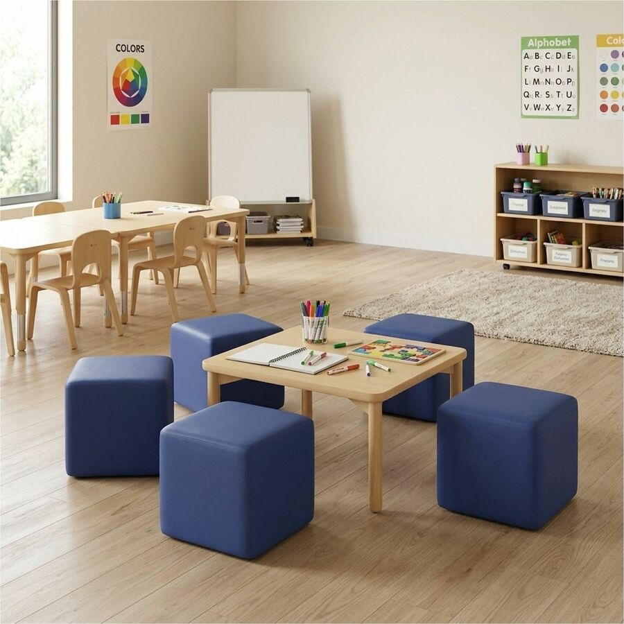 Learniture Shapes Series II Modular Cube Soft Seating - Vinyl Seat Material - Engineered Wood Frame Material - Navy - Fo