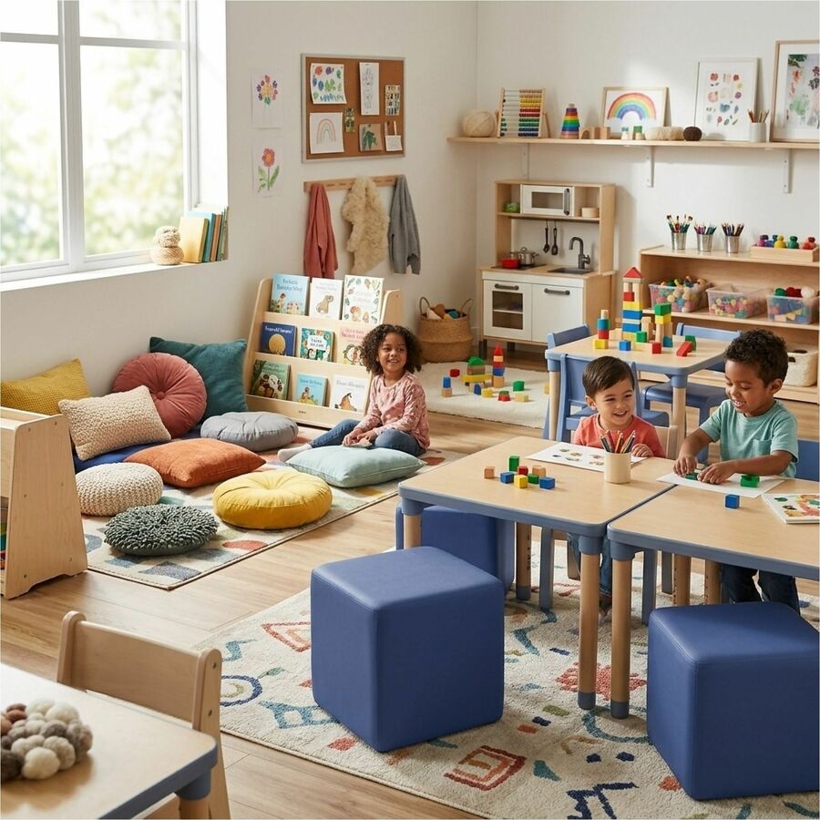 Learniture Shapes Series II Modular Cube Soft Seating - Vinyl Seat Material - Engineered Wood Frame Material - Navy - Fo