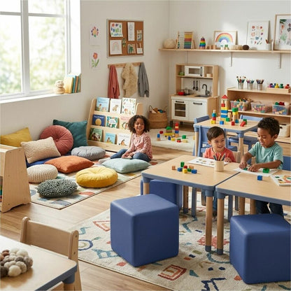 Learniture Shapes Series II Modular Cube Soft Seating - Vinyl Seat Material - Engineered Wood Frame Material - Navy - Fo