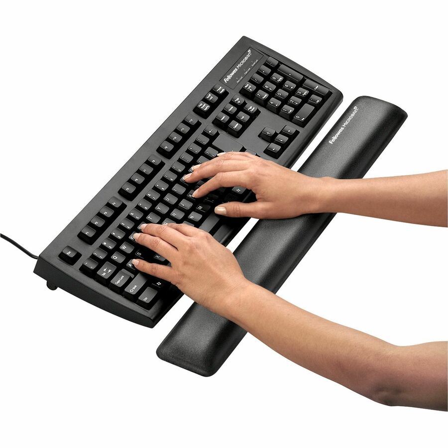 Fellowes Microban Protection Wrist Support - 0.56" Height x 18.38" Width x 2.75" Depth - Graphite - Gel, Polyester - 1 E