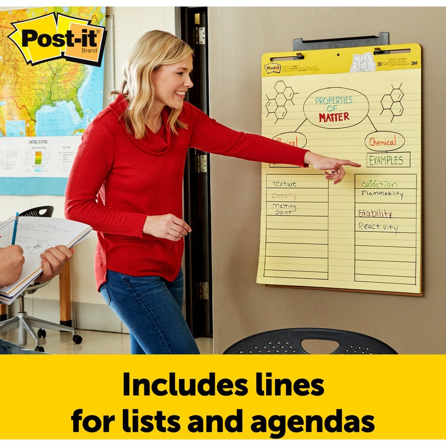Post-it® Self-Stick Easel Pads with Faint Rule - 30 Sheets - Stapled - Feint Blue Margin - 18.50 lb Basis Weight - 25" x