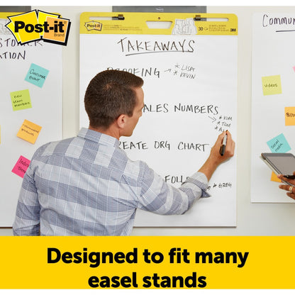 Post-it® Self-Stick Easel Pads - 30 Sheets - Plain - Stapled - 18.50 lb Basis Weight - 25" x 30" Sheet Size - White Pape