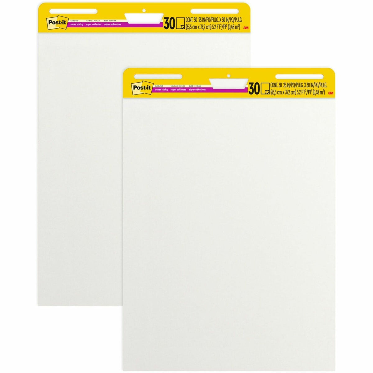 Post-it® Self-Stick Easel Pads - 30 Sheets - Plain - Stapled - 18.50 lb Basis Weight - 25" x 30" Sheet Size - White Pape