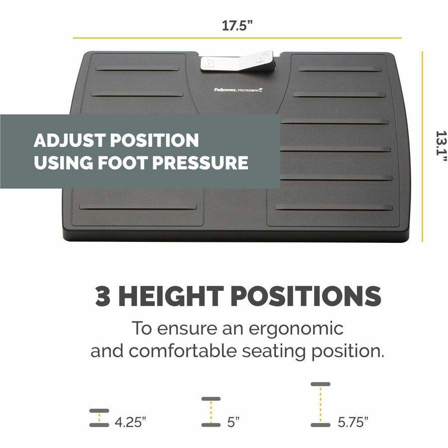 Fellowes Office Suites Adjustable Footrest - 30° Tilt - Black, Silver - Plastic - 1 Each