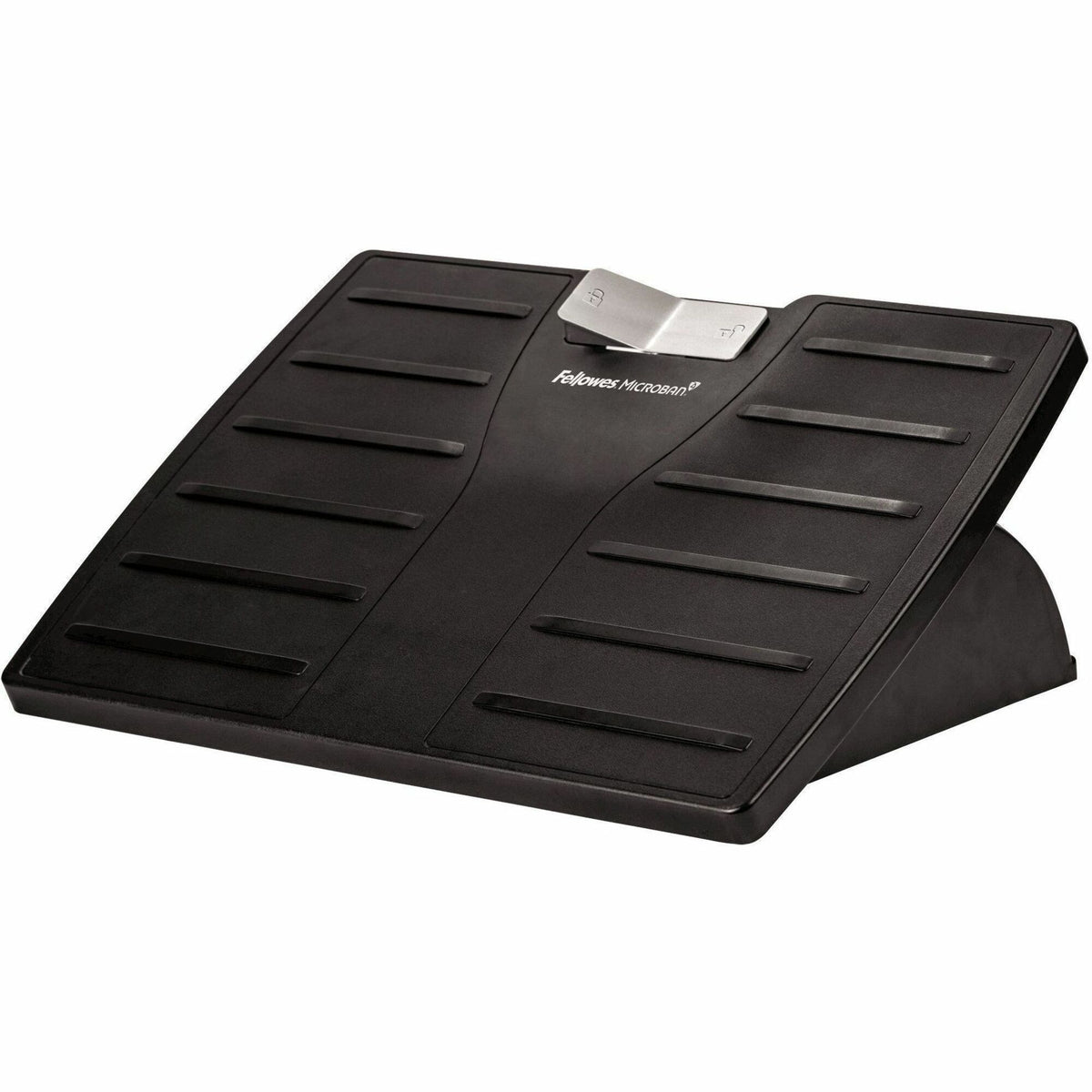 Fellowes Office Suites Adjustable Footrest - 30° Tilt - Black, Silver - Plastic - 1 Each