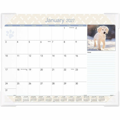 At-A-Glance Puppies Desk Pad - Standard - Monthly - 12 Month - January 2027 to December 2027 - 1 Month Single Page Layou