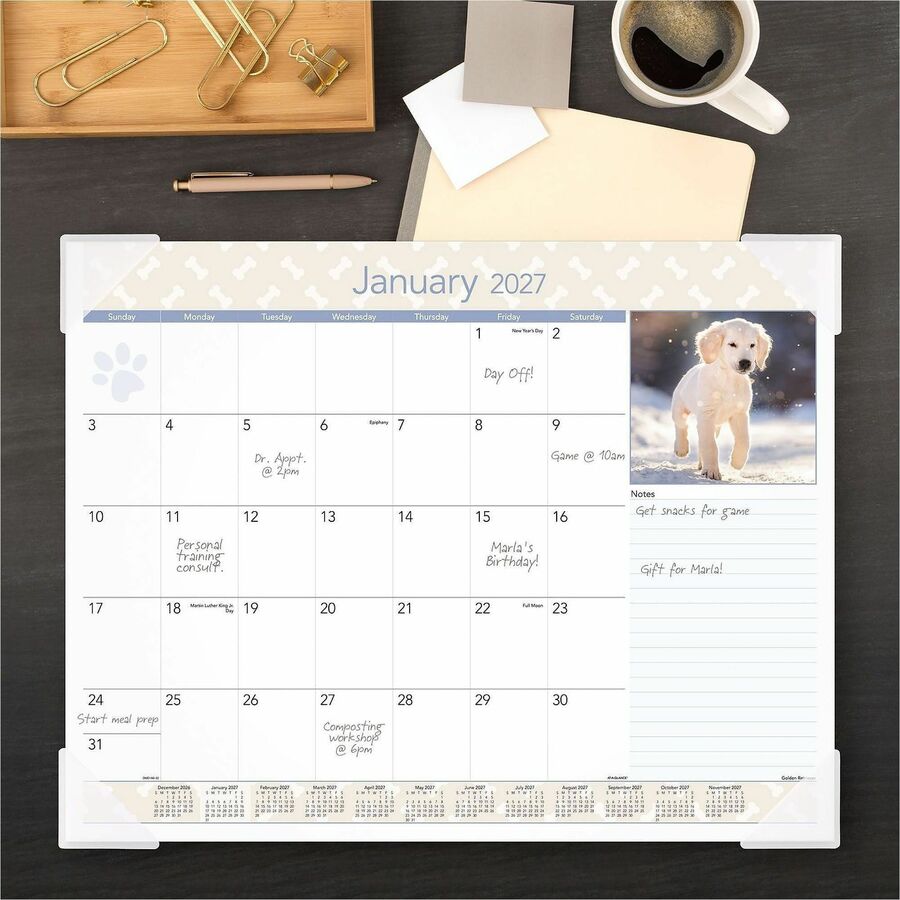 At-A-Glance Puppies Desk Pad - Standard - Monthly - 12 Month - January 2027 to December 2027 - 1 Month Single Page Layou