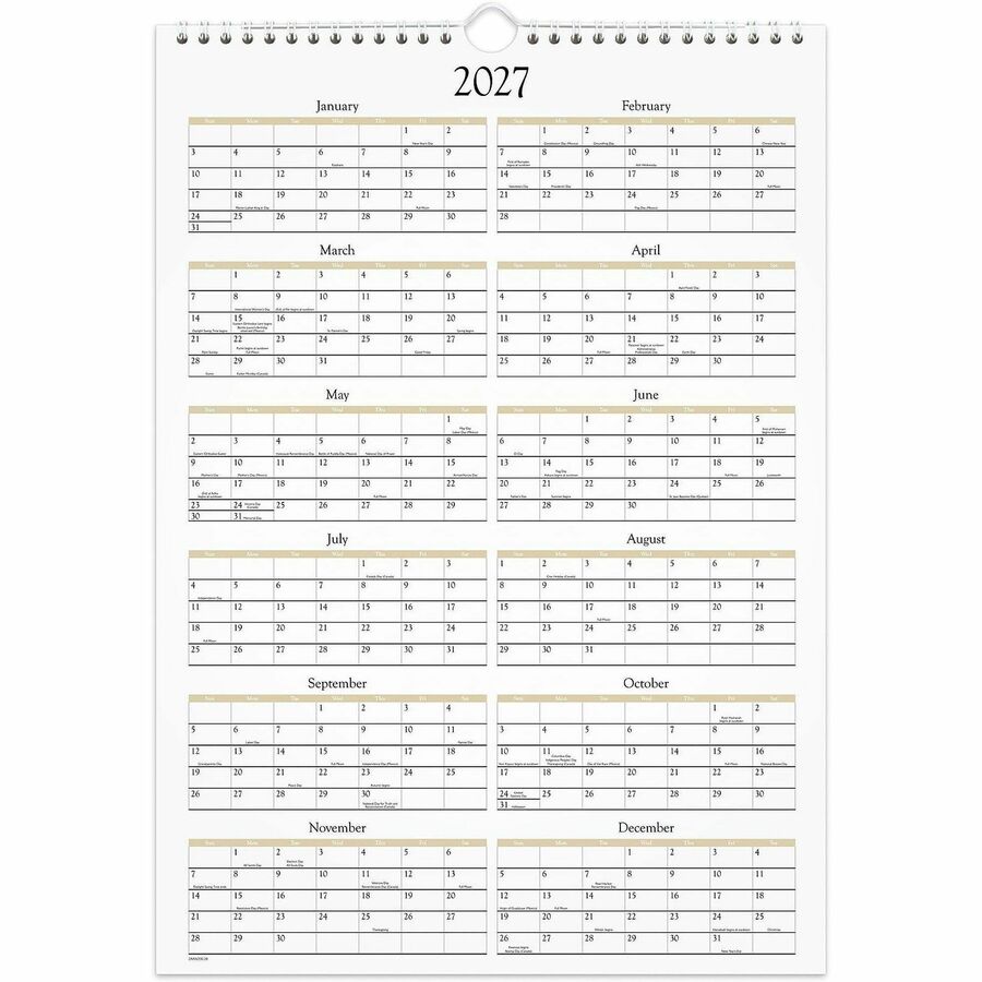 At-A-Glance Scenic Wall Calendar - Medium - Julian Dates - Monthly - 12 Month - January 2027 to December 2027 - 1 Month 