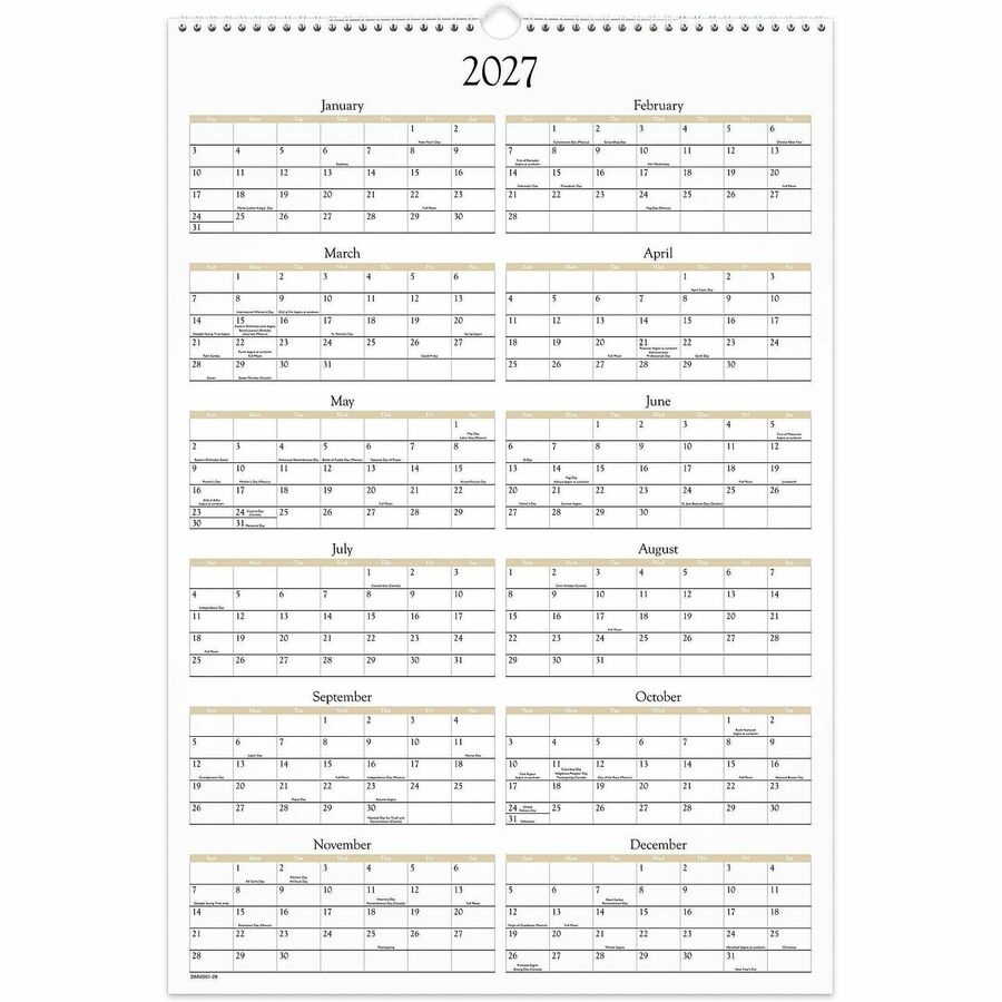 At-A-Glance Scenic Wall Calendar - Large - Julian Dates - Monthly - 12 Month - January 2027 to December 2027 - 1 Month S