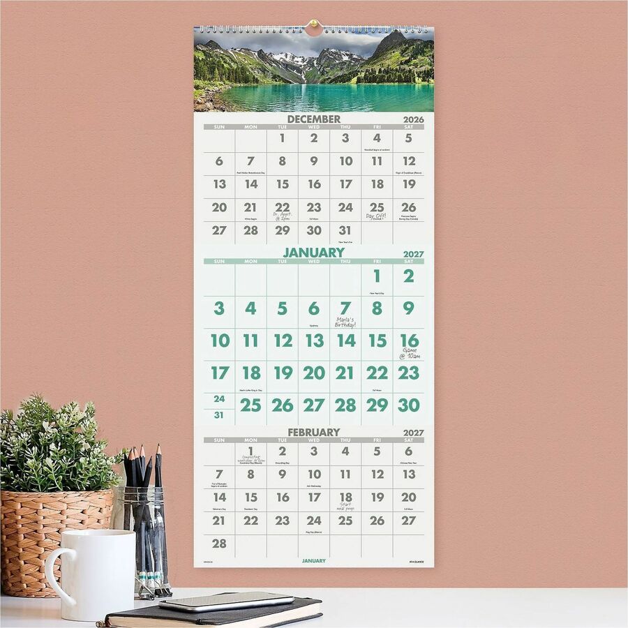 At-A-Glance Scenic 3-Month Wall Calendar - Large - Monthly - 14 Month - December 2026 to January 2028 - 3 Month Single P