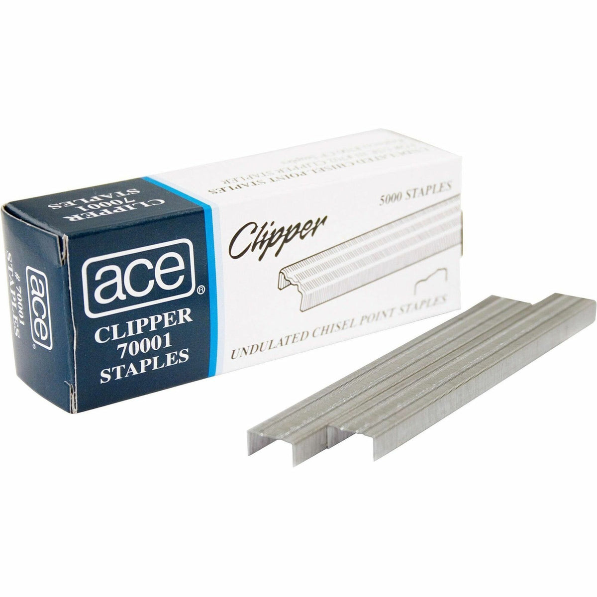 Ace Undulated Clipper Staples - Chisel Point - Silver - 210 Per Strip - 5000 / Box