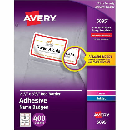 Avery® Name Badge Label - 2 21/64" Width x 3 3/8" Length - Removable Adhesive - Rectangle - Inkjet, Laser - Matte - Whit