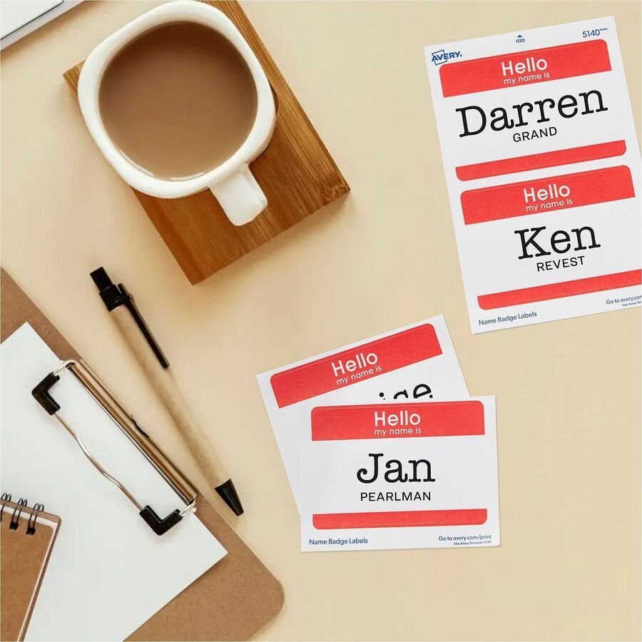 Avery® Border Print/Write Hello Name Badges - Hello My Name Is - 2 21/64" Width x 3 3/8" Length - Removable Adhesive - R