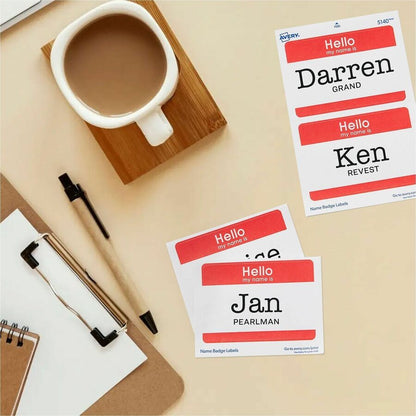 Avery® Border Print/Write Hello Name Badges - Hello My Name Is - 2 21/64" Width x 3 3/8" Length - Removable Adhesive - R