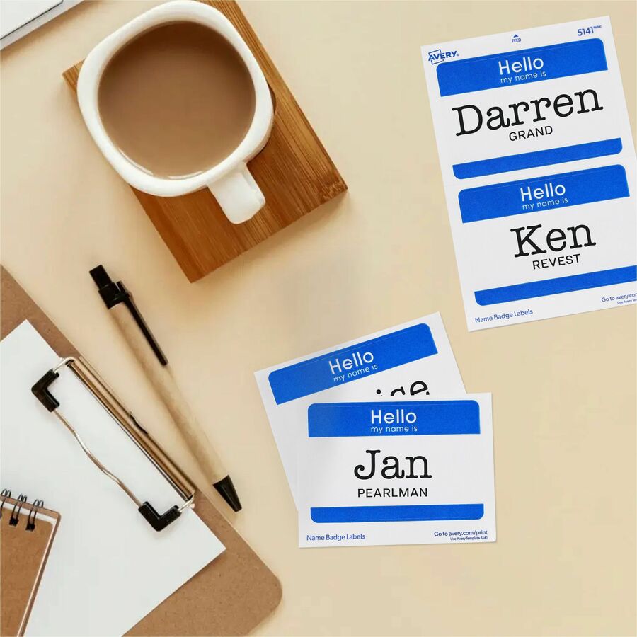 Avery® Border Print/Write Hello Name Badges - Hello My Name Is - 2 21/64" Width x 3 3/8" Length - Removable Adhesive - R