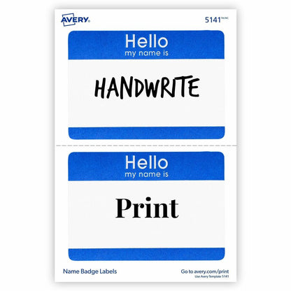 Avery® Border Print/Write Hello Name Badges - Hello My Name Is - 2 21/64" Width x 3 3/8" Length - Removable Adhesive - R