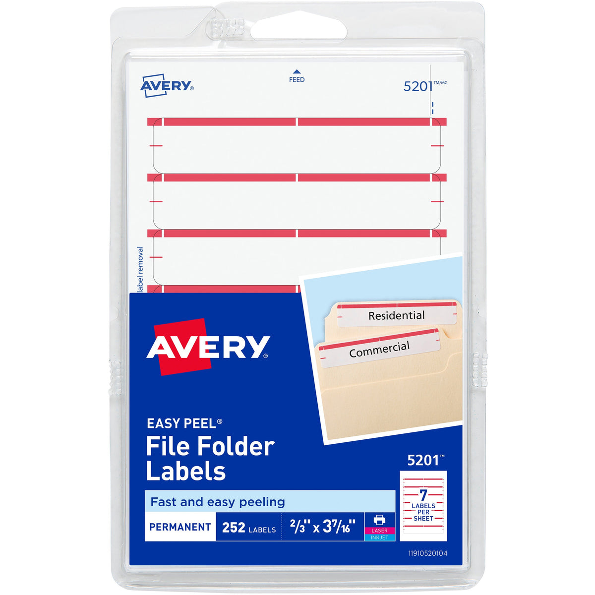 Avery® Permanent File Folder Labels - 11/16" Width x 3 7/16" Length - Permanent Adhesive - Rectangle - Laser, Inkjet - D