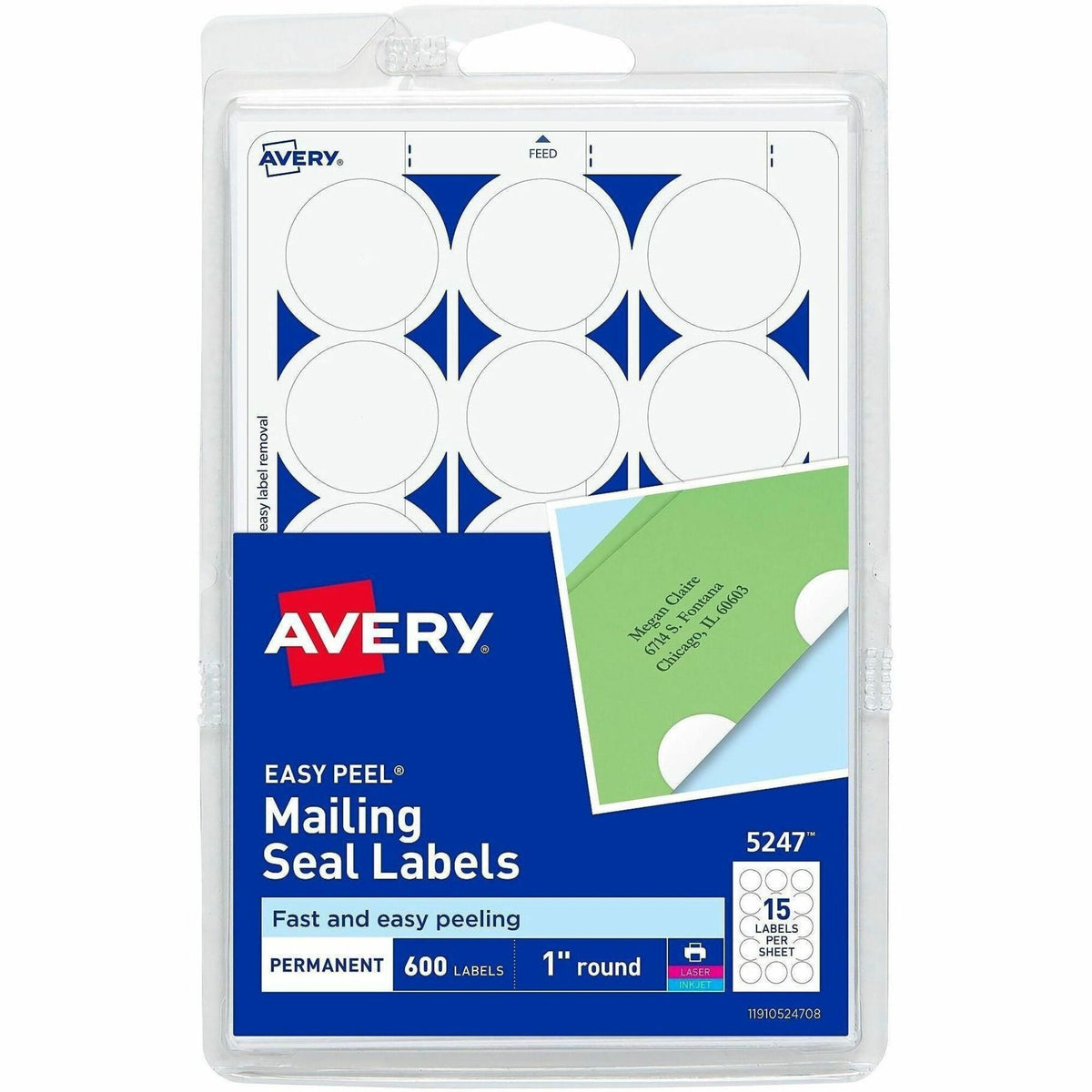 Avery® Mailing Seals, Permanent, 1" Diameter, 600 Labels (5247) - Matte - FSC - 600 / Pack