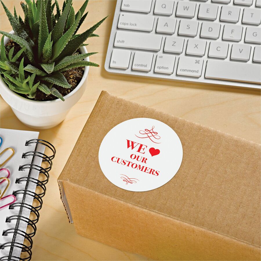 Avery® Round High Visibility Labels - 2 1/2" Diameter - Permanent Adhesive - Round - Laser, Inkjet - Matte - White - Pap