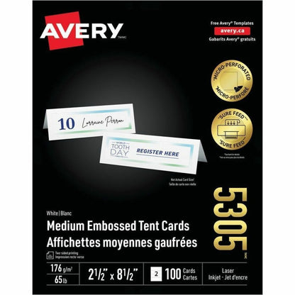 Avery® Medium Tent Cards - 2 1/2" x 8 1/2" - Matte - FSC - Embossed, Heavyweight, Pre-scored, Printable, Durable - Matte