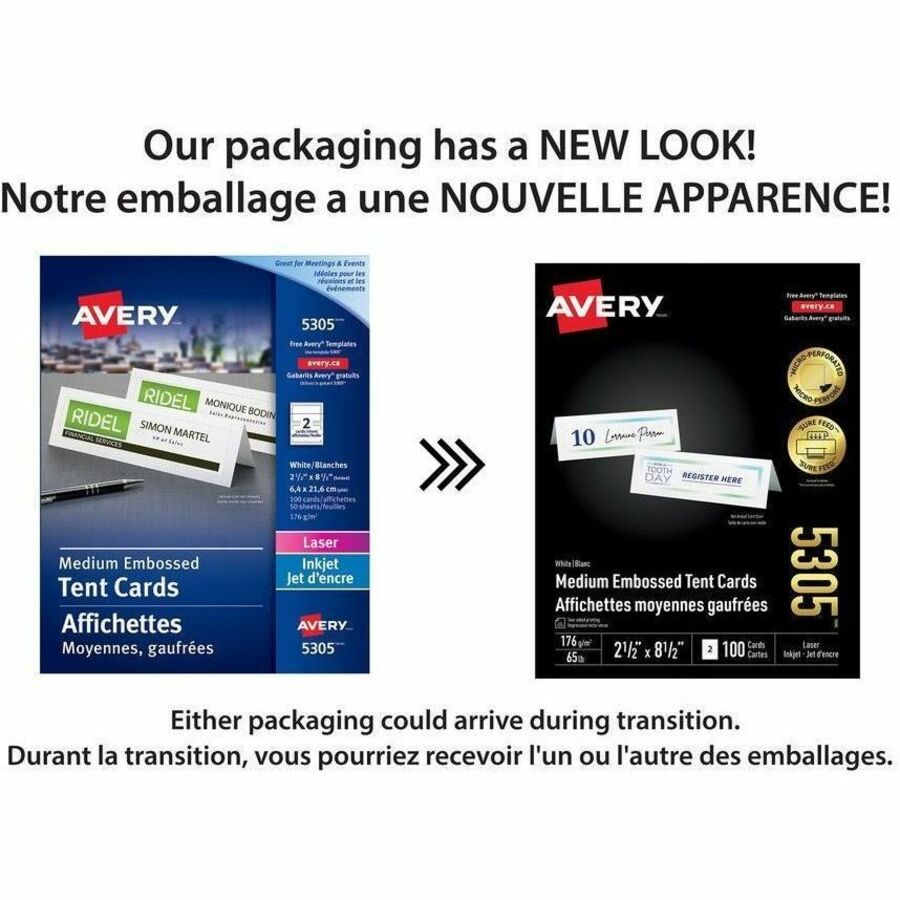 Avery® Medium Tent Cards - 2 1/2" x 8 1/2" - Matte - FSC - Embossed, Heavyweight, Pre-scored, Printable, Durable - Matte