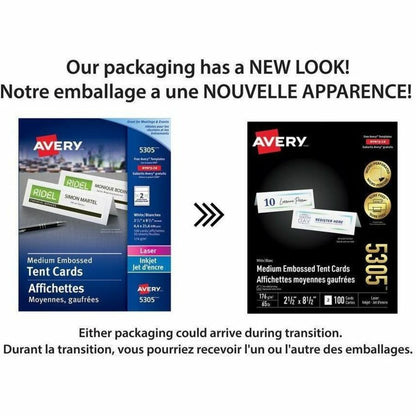 Avery® Medium Tent Cards - 2 1/2" x 8 1/2" - Matte - FSC - Embossed, Heavyweight, Pre-scored, Printable, Durable - Matte