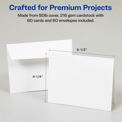 Avery® Printable Note Cards, Two-Sided Printing, 4-1/4" x 5-1/2" , 60 Cards (5315) - 97 Brightness - 4 1/4" x 5 1/2" - 8