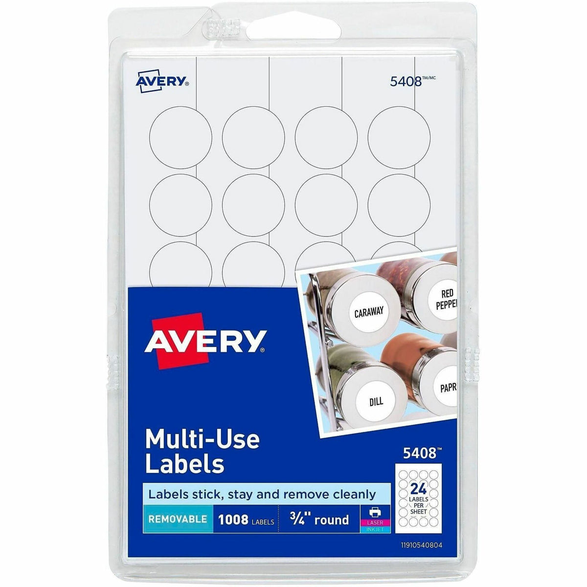 Avery® Removable ID Labels - 3/4" Diameter - Removable Adhesive - Circle - Laser, Inkjet - White - 1008 / Pack