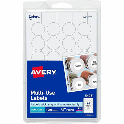 Avery® Removable ID Labels - 3/4" Diameter - Removable Adhesive - Circle - Laser, Inkjet - White - 1008 / Pack
