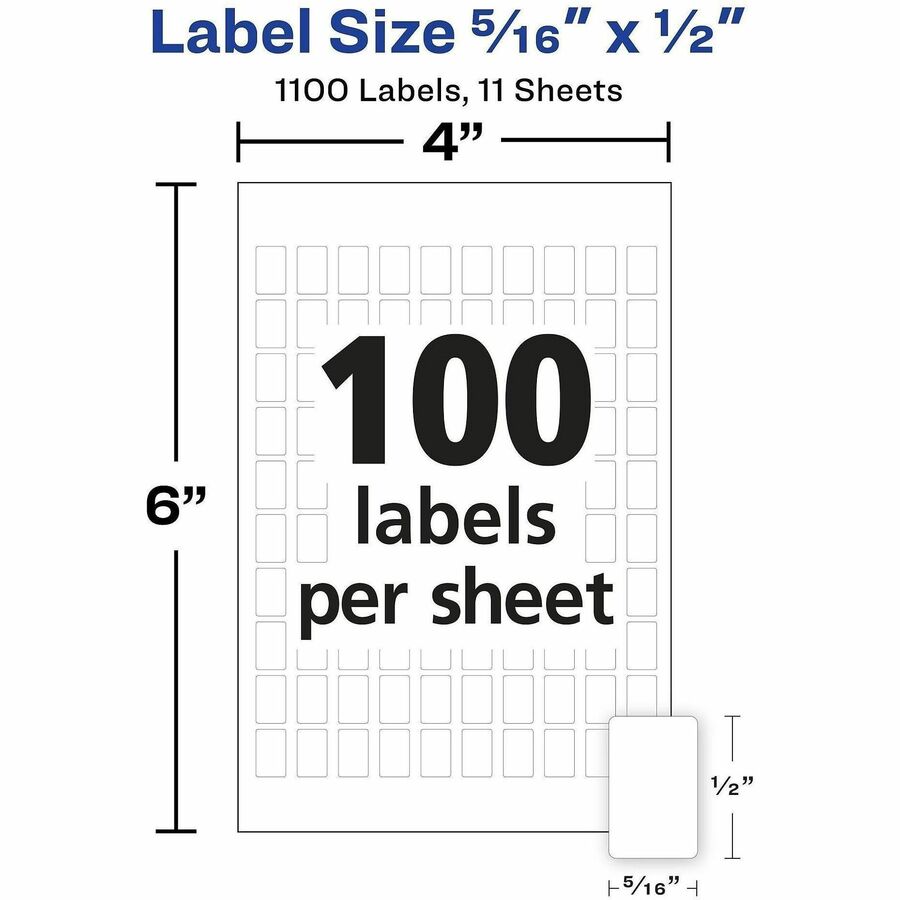 Avery® Removable ID Labels - 5/16" Width x 1/2" Length - Removable Adhesive - Rectangle - White - Paper - 1000 / Pack