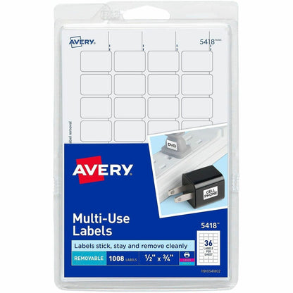 Avery® Removable ID Labels - 1/2" Width x 3/4" Length - Removable Adhesive - Rectangle - Laser, Inkjet - White - 1008 / 