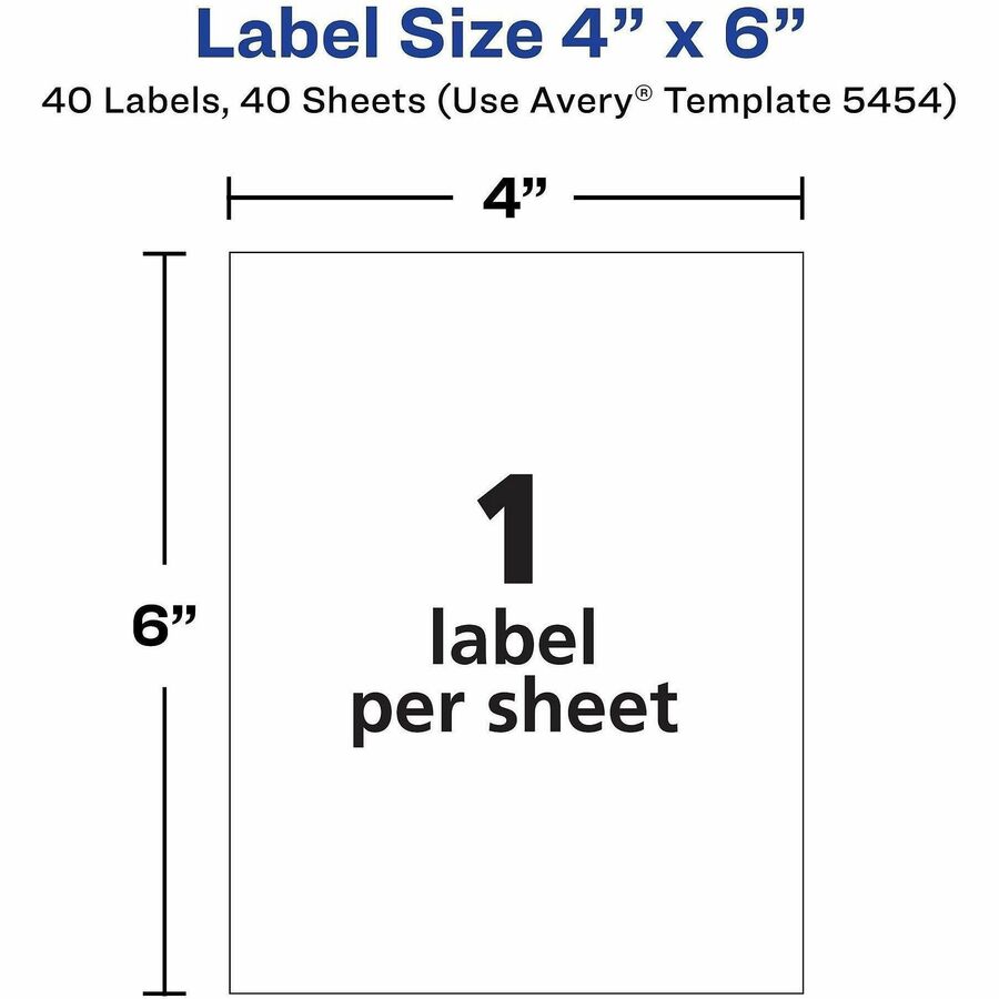 Avery® Removable ID Labels - 6" Width x 4" Length - Removable Adhesive - Rectangle - Laser, Inkjet - White - 40 / Pack