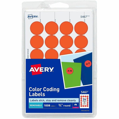 Avery® Color-Coding Labels - 3/4" Diameter - Removable Adhesive - Round - Laser - Neon Red - 24 / Sheet - 1008 / Pack