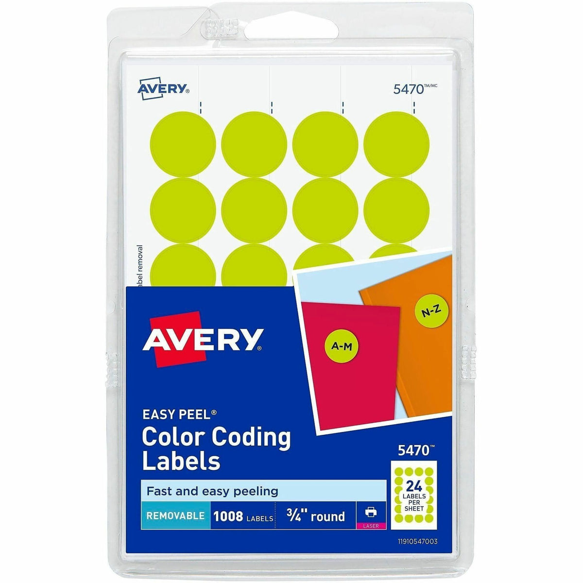 Avery® Color-Coding Labels - 3/4" Diameter - Removable Adhesive - Round - Laser - Neon Yellow - 24 / Sheet - 1008 / Pack