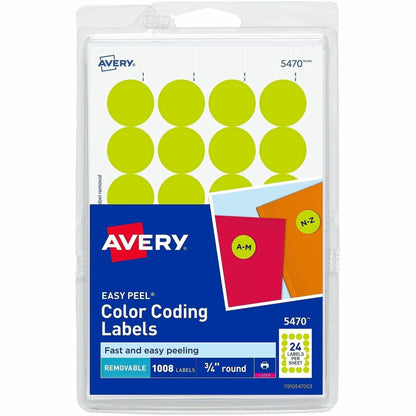 Avery® Color-Coding Labels - 3/4" Diameter - Removable Adhesive - Round - Laser - Neon Yellow - 24 / Sheet - 1008 / Pack